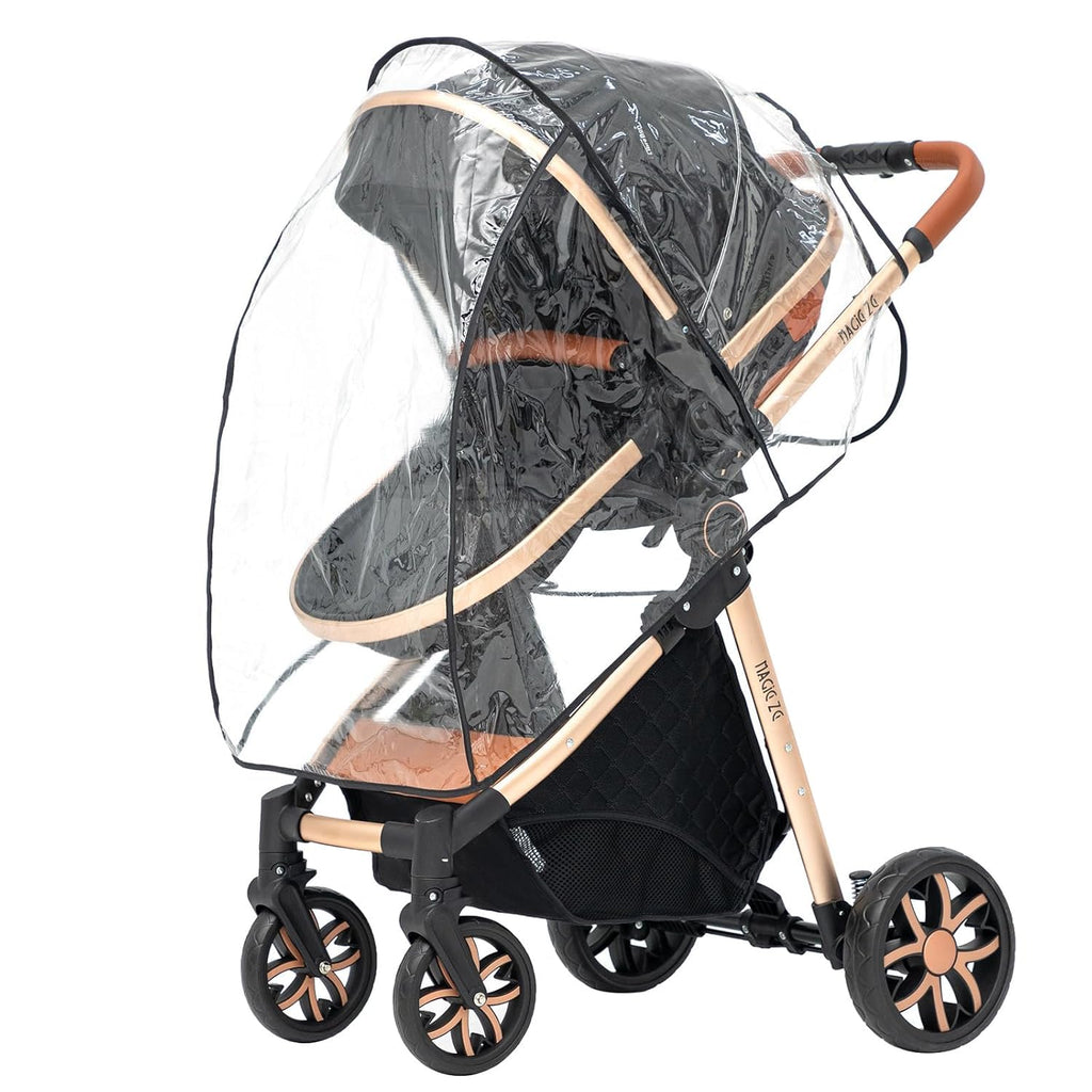 Convertible Baby Stroller:Full-Size Reversible Bassinet & Toddler Seat,Foldable Design with UPF 50+ Canopy,Bug Shield,Rain Shield,All-Weather Storage – Newborn to 36 Months(Black&Gold)