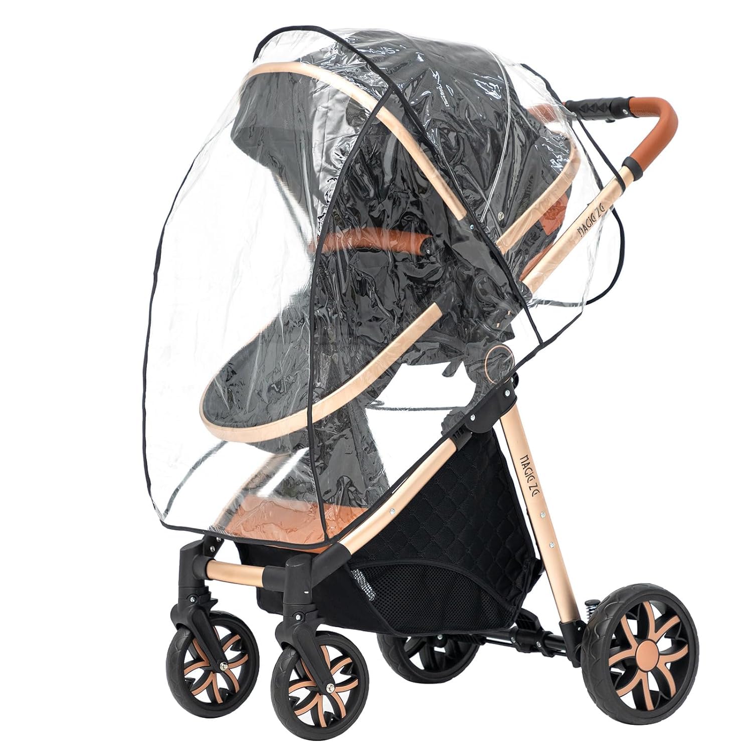 Convertible Baby Stroller:Full-Size Reversible Bassinet & Toddler Seat,Foldable Design with UPF 50+ Canopy,Bug Shield,Rain Shield,All-Weather Storage – Newborn to 36 Months(Black&Gold)