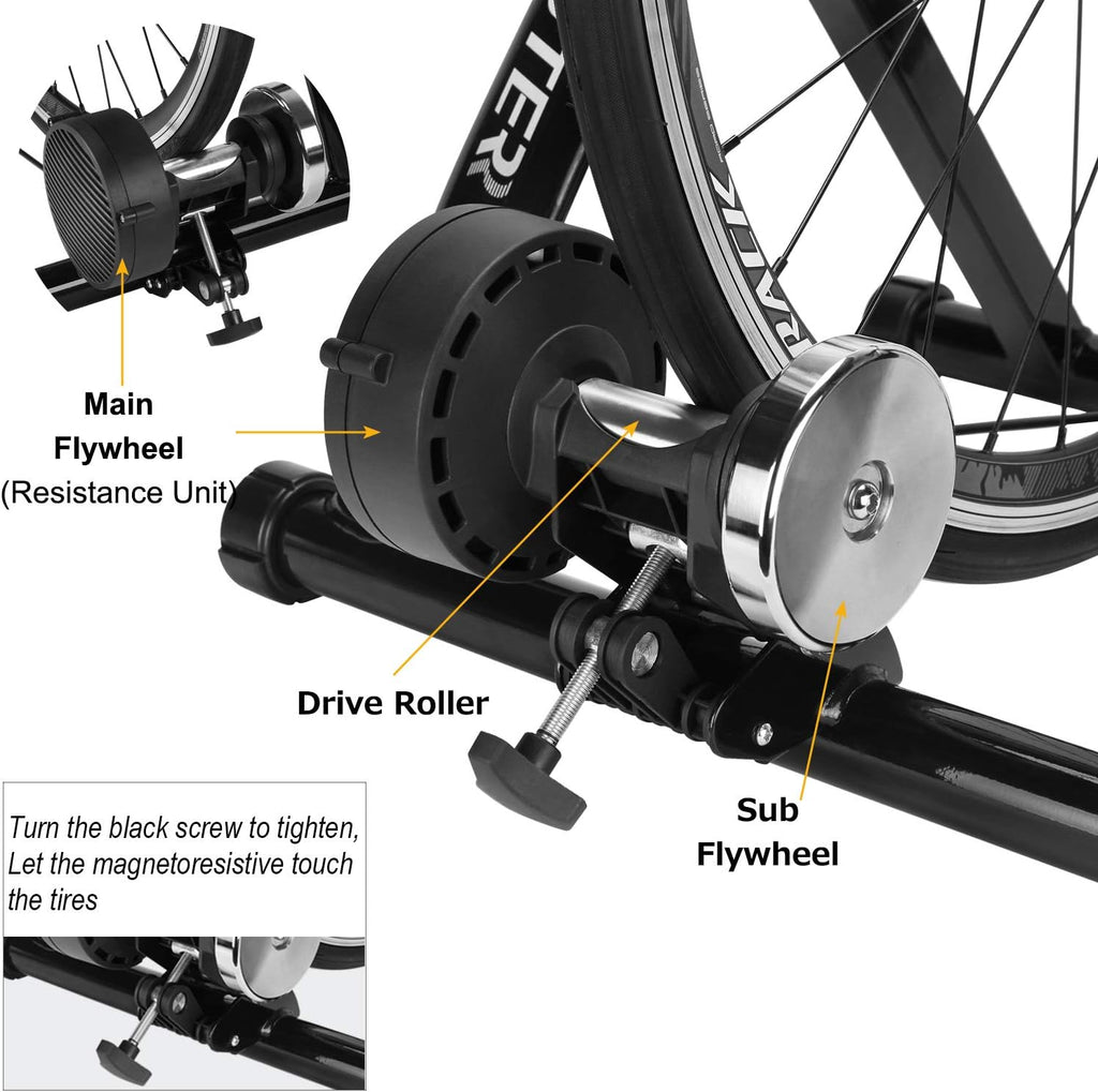 Bike Trainer, Magnetic Bicycle Stationary Stand for Indoor Exercise Riding, 26-29' & 700C Wheels, Quick Release Skewer & Front Wheel Riser Block Included