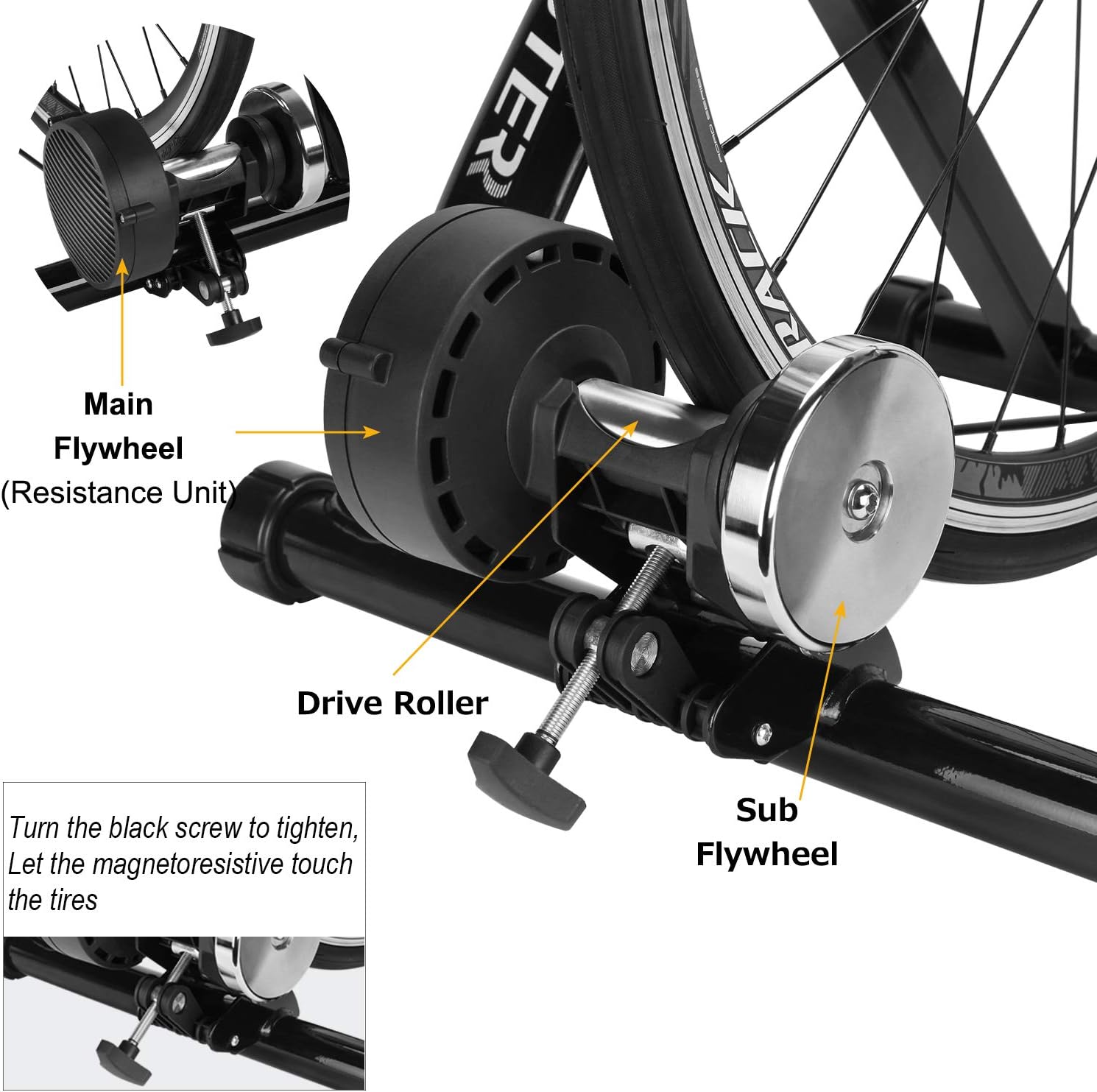 Bike Trainer, Magnetic Bicycle Stationary Stand for Indoor Exercise Riding, 26-29' & 700C Wheels, Quick Release Skewer & Front Wheel Riser Block Included