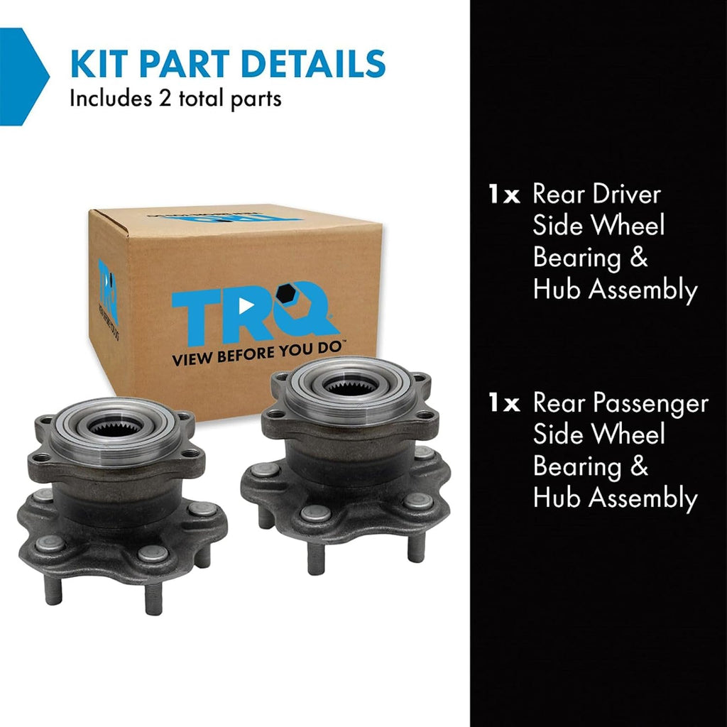 TRQ Rear Left and Right Wheel Bearing and Hub Assembly Set 2 Piece Compatible with 2003-2008 Infiniti FX45