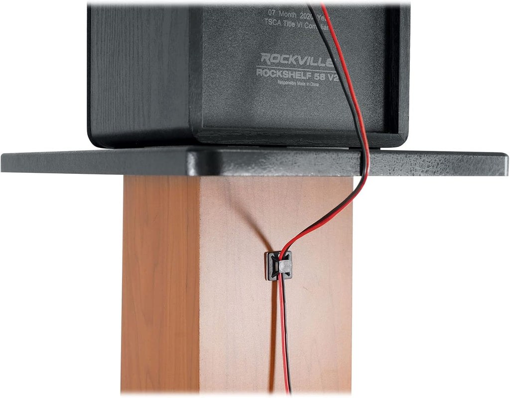 Rockville Pair SS36C 36' Classic Wood-Grain Speaker Stands, Solid MDF, 100 lb Capacity, Dual Top Plates, Isolation Pads, Brass and Rubber Spikes, Cable Management for Home Audio and Studio
