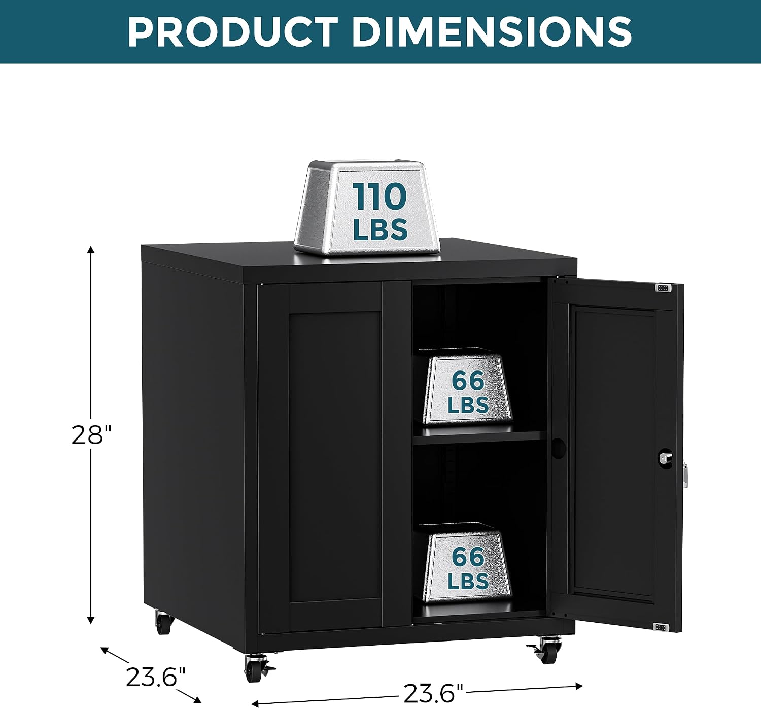 Large Printer Stand with Storage and Lock, 3D Heavy-Duty Printer Cabinet, Printer Table for Home Office with Doors and Adjustable Shelves, for Office Copier and Fax Machine, Black