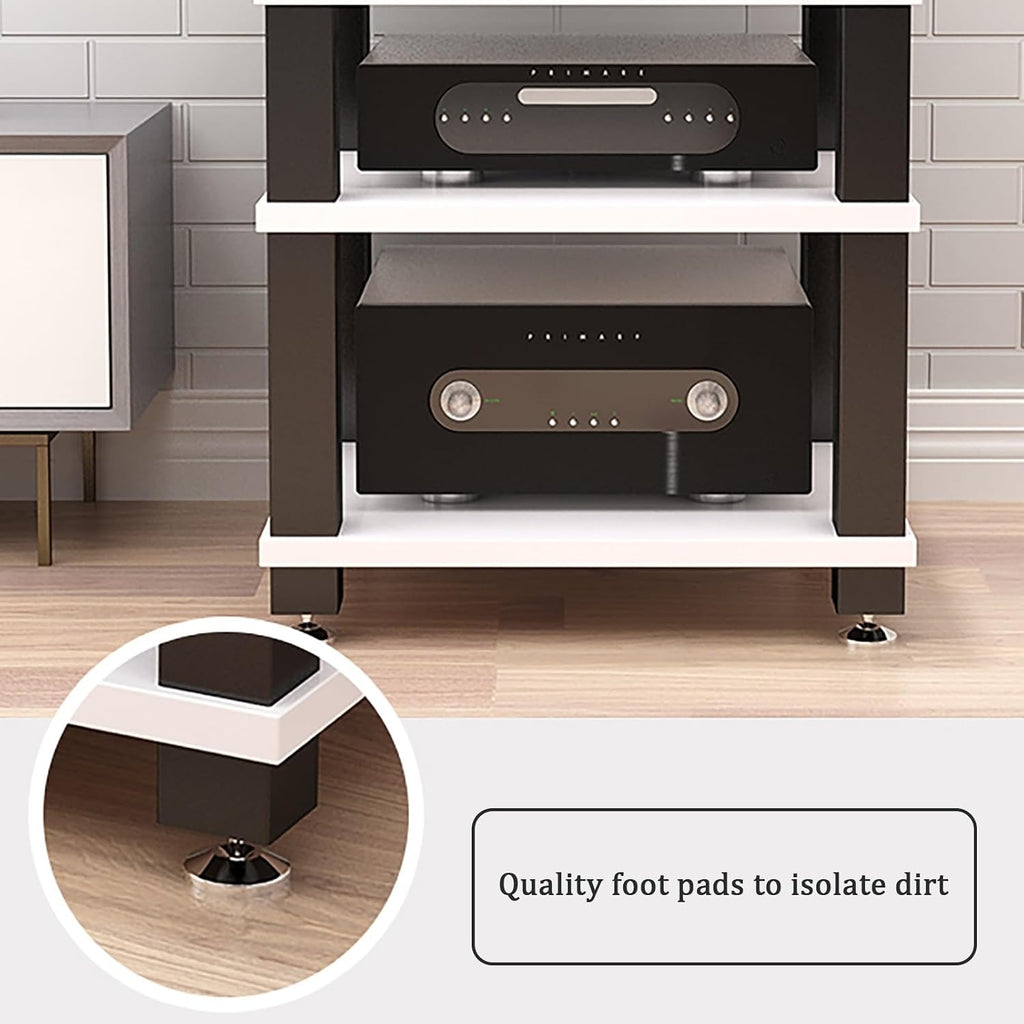 2-Tier AV Component Media Stand - Stereo Audio Rack, Printer Storage, Carbon Steel Frame, TV & Video Organizer Shelf, Modern Design (White, 60x48x37.5cm)