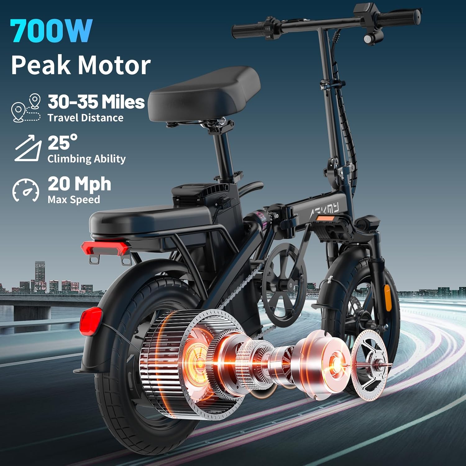 REOCRO Foldable Electric Bike for Adults, 14' Mini Folding E-Bike with 48V 10AH/20AH Removable Battery, 30-60 Miles PAS Range, 700W Peak Motor, Electric Bicycle for Daily Commuting and City Riding