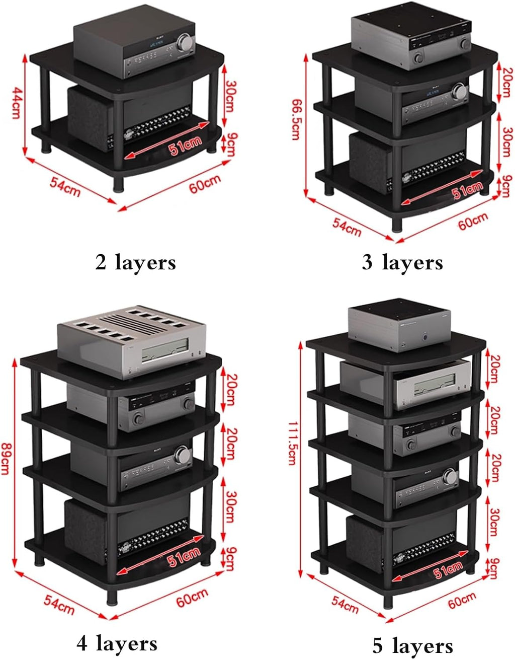 Studio HiFi Stand, AV Media Stand 2/3/4/5-Tier Media Console, Record Player Storage Shelves, Stereo Audio Equipment Rack Mount Shelf for Amplifier, CD(BrownA,60 * 54 * 66.5cm(3Tier))