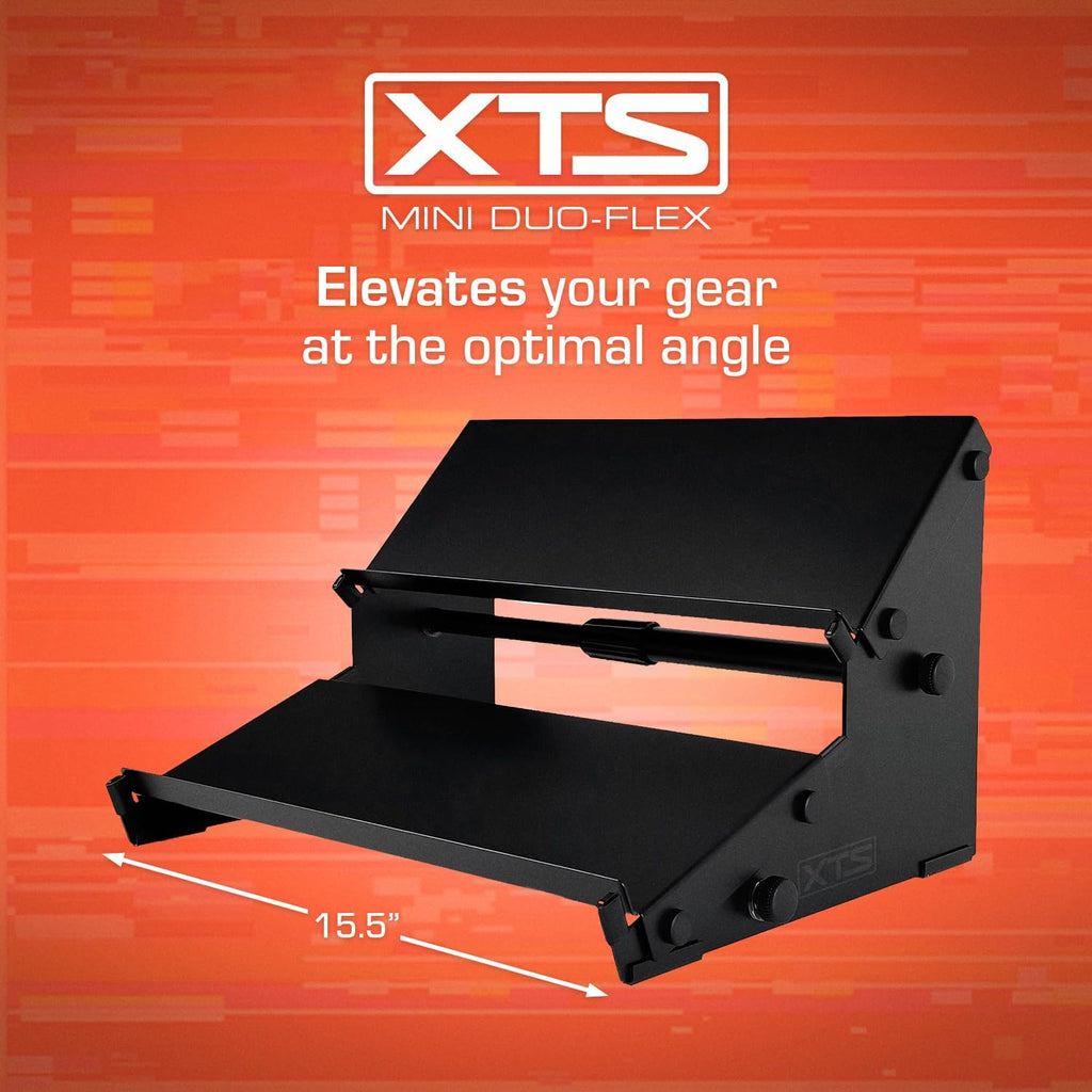 XTS Mini Duo-Flex Desktop Stand, 2 Tiers with Trays for FX Pedals / Synths / Audio Interfaces / MIDI Controllers, Holds 2-4 Pedals or Machines on Each Tier, 15.5' Width, Fits Elektron Digitakt / Digitone / Octatrack & More