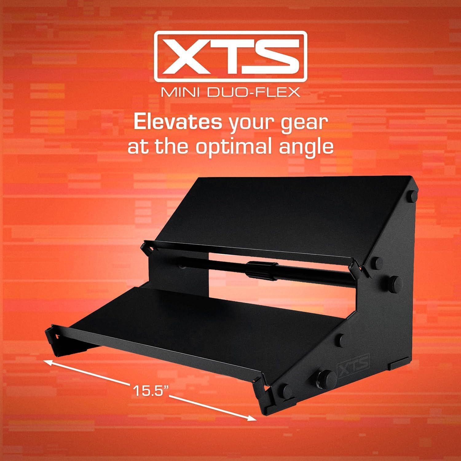 XTS Mini Duo-Flex Desktop Stand, 2 Tiers with Trays for FX Pedals / Synths / Audio Interfaces / MIDI Controllers, Holds 2-4 Pedals or Machines on Each Tier, 15.5' Width, Fits Elektron Digitakt / Digitone / Octatrack & More