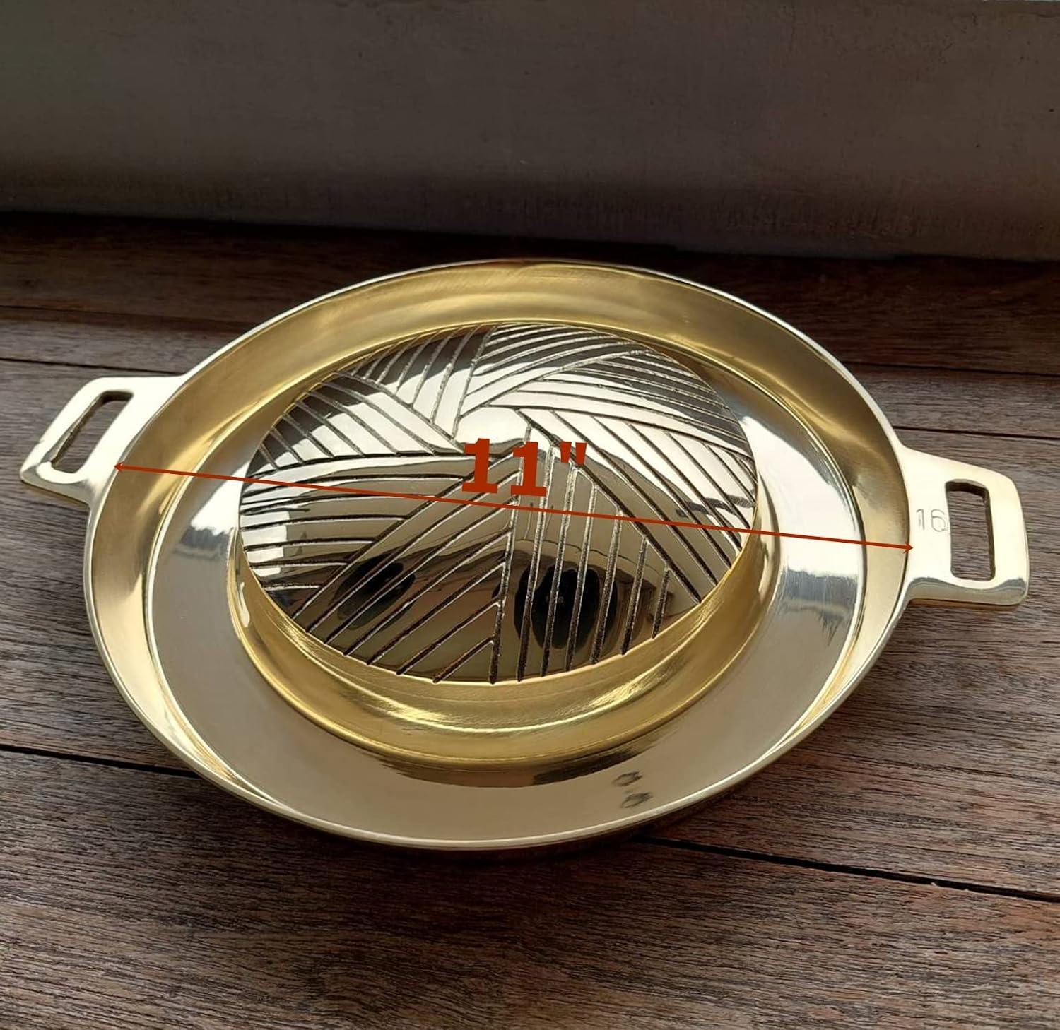 Mookata Brass Grill Pan Thai Korean Japanese Style BBQ Grill Steak Hot Pan Nonstick Indoor/Outdoor Cooking 11in.