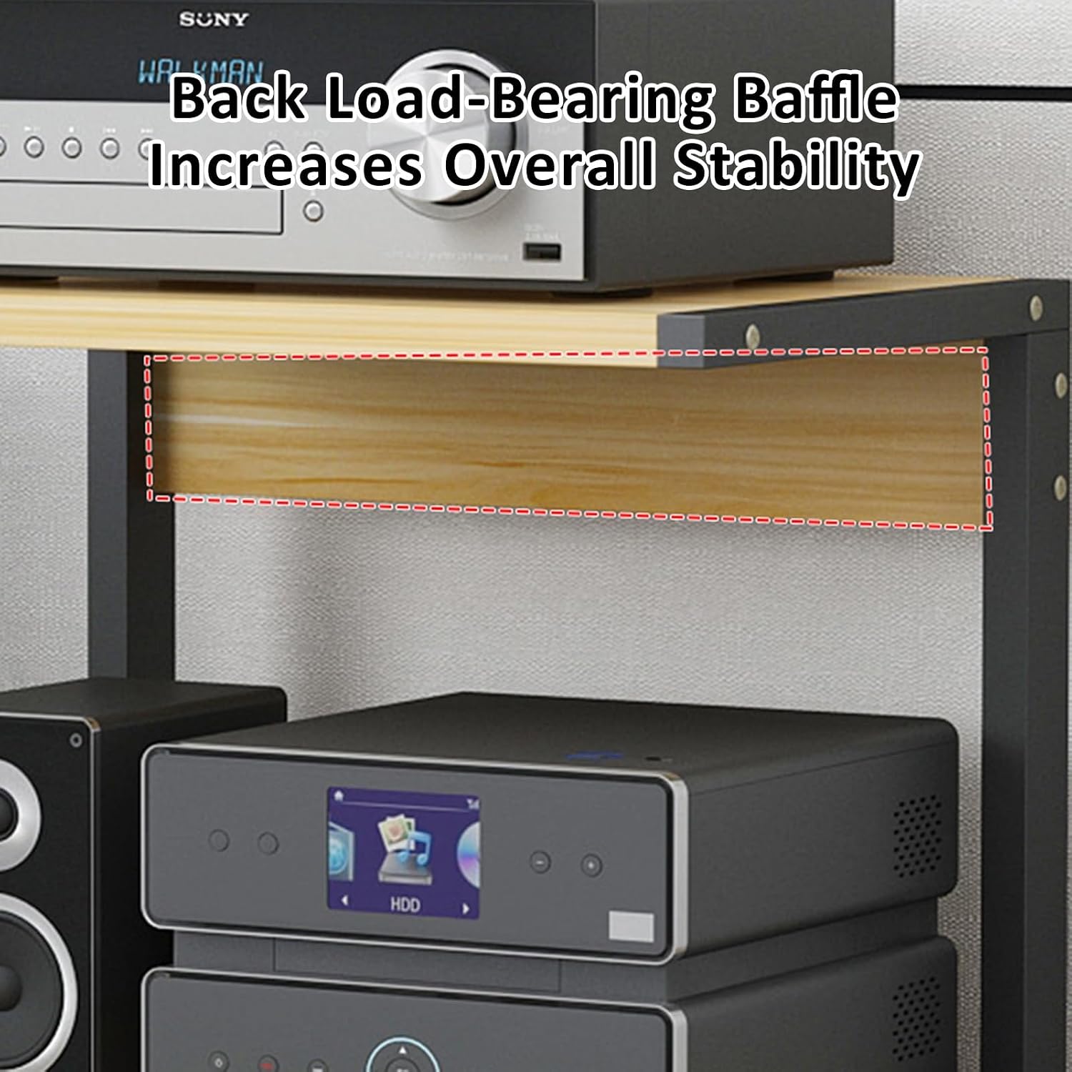 Modern 2-Tier AV Media Stand with Wheels - Adjustable Wooden Shelves, Corner Shelf Media Console Cabinet for Stereo & Storage (Deep Black, 50x40x)