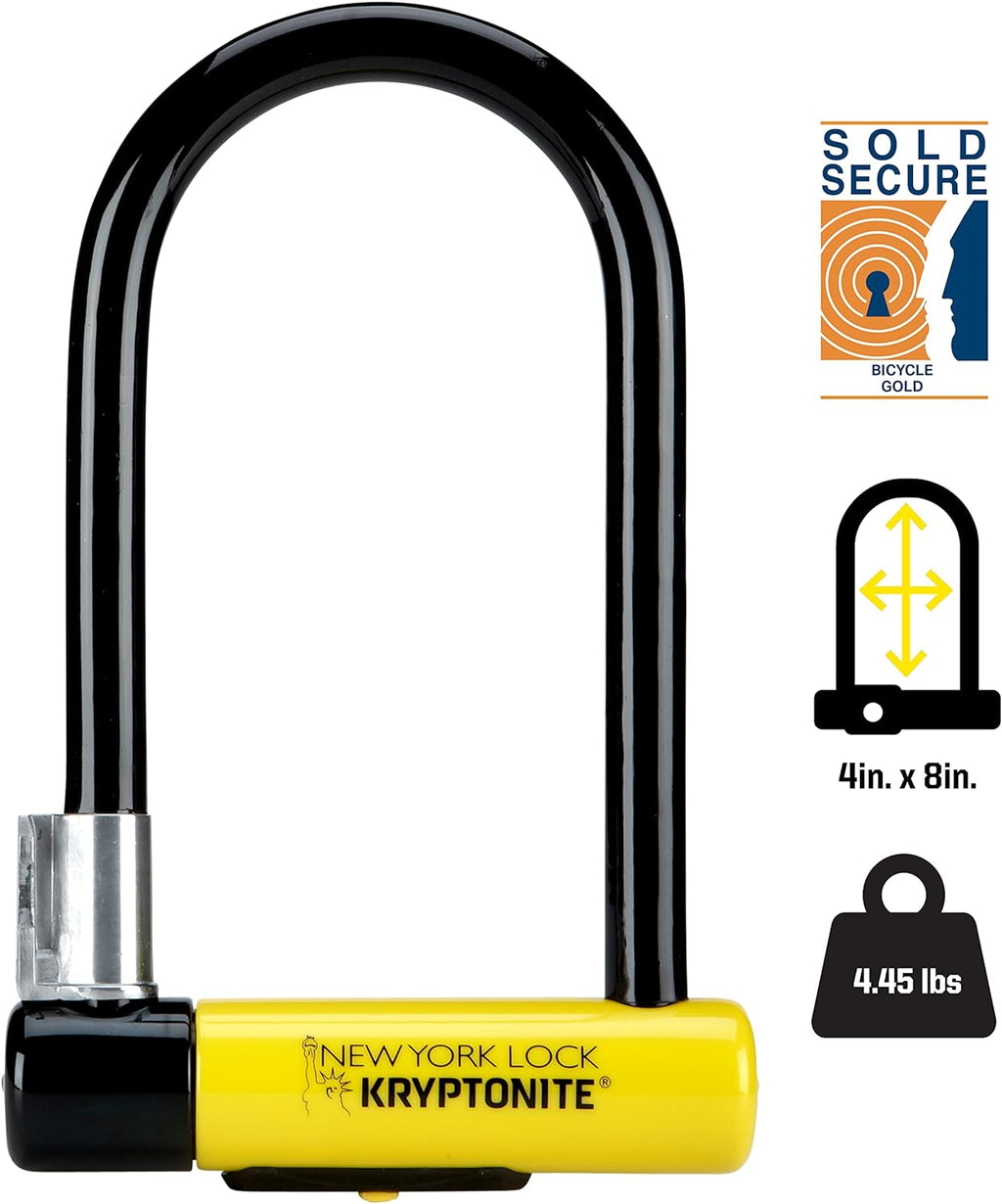 Kryptonite New York Standard Bike U-Lock, Heavy Duty Anti-Theft, 16mm Shackle with Mounting Bracket and Keys, Ultimate Security for Bicycles E-Bikes and Scooters.