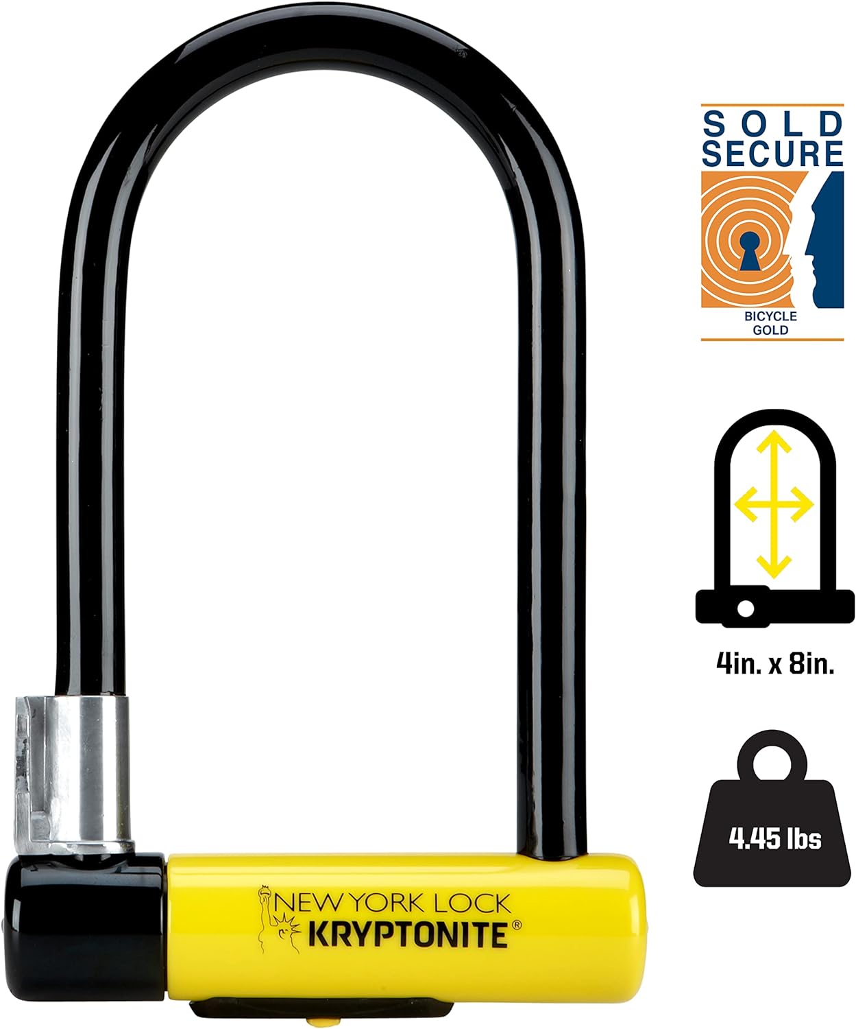 Kryptonite New York Standard Bike U-Lock, Heavy Duty Anti-Theft, 16mm Shackle with Mounting Bracket and Keys, Ultimate Security for Bicycles E-Bikes and Scooters.
