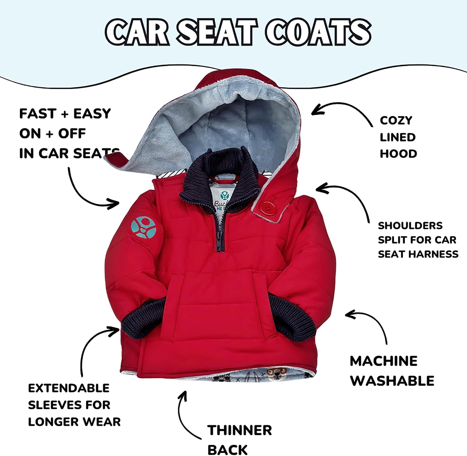 Buckle Me Baby Winter Coat | Toastiest Car Seat Jacket for Boys and Girls - Featured on Shark Tank 6 Months - 6 Years