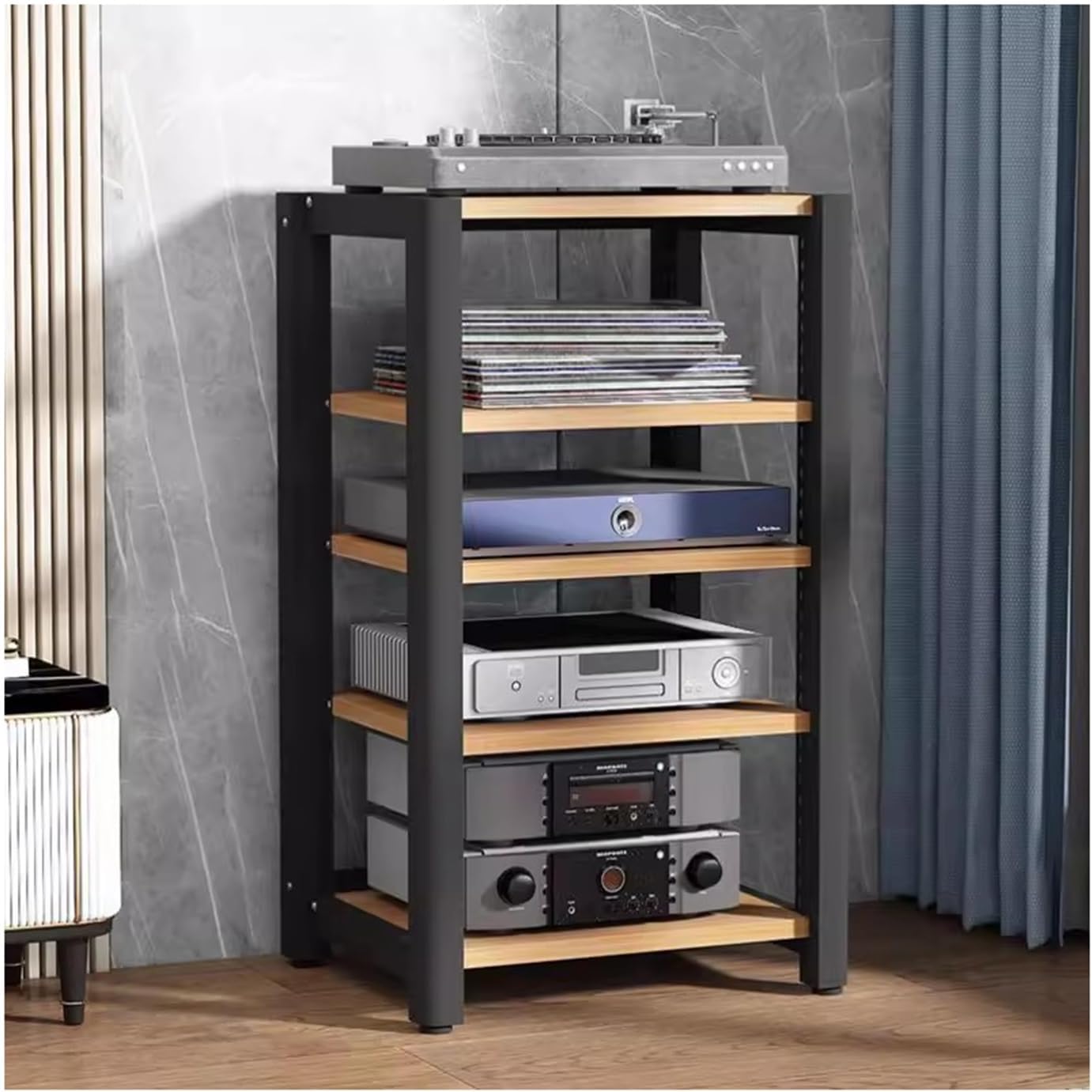 HiFi Rack Printer Stand, 4-5-Tier Media Audio Tower Cabinet, Record Player Stand with Adjustable Shelves, Living Room Entertainment Media Equipment Storage Rack(Style B,50x60x100cm)