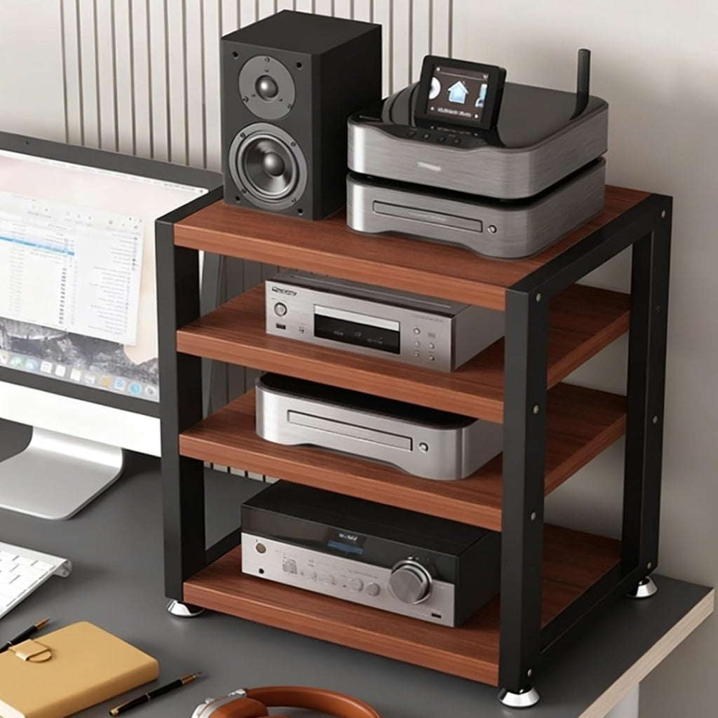 4-Tier Record Player Stand 48cm Tall, HiFi Amplifier Shelf Audio Rack Tower for Audio-Video CD Record Player Stereo Receiver AV Equipment(Black-A)