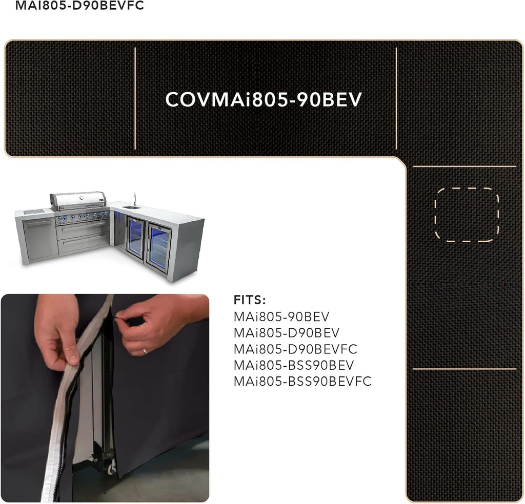Mont Alpi Cover for 94' W x 88' D Original Deluxe Black 805 Series L-Shaped Outdoor Kitchen with Beverage Center - MAi805-90BEV / MAi805-D90BEV / MAi805-BSS90BEV / MAi805-D90BEVFC / MAi805-BSS90BEVFC