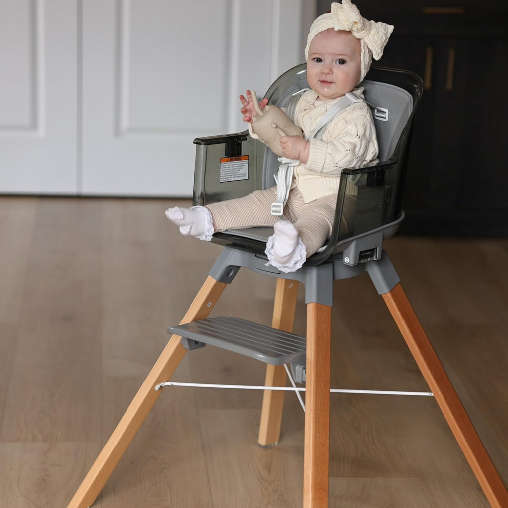 Evolur 360° Bloom Highchair, Rotating, Convertible Baby Feeding Chair with Adjustable Height, Removable Tray, Easy to Clean, Stylish & Space-Saving for Newborns & Toddlers - Storm Gray