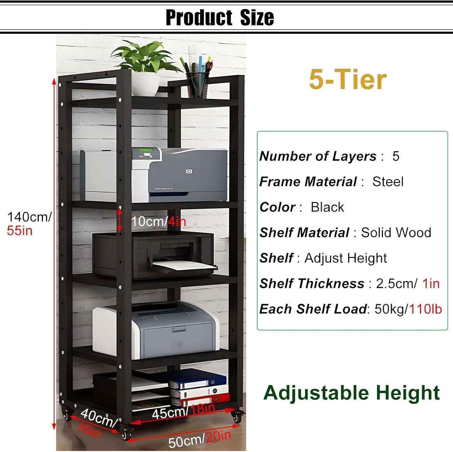 BABYCE 4 5 6 7 Tier Heavy Duty DVD Storage Media Shelf HiFi Racks Audio Equipment Rack Cabinet On Wheels, for Home, Black/White Modern Audio Rack Tower(Black,5-Tier)