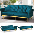 70' Velvet Futon Sofa Bed w/Adjustable Armrests and Backrest, Convertible Futon Couch w/2 Pillows, Modern Sleeper Bed for Living Room, Bedroom, Teal