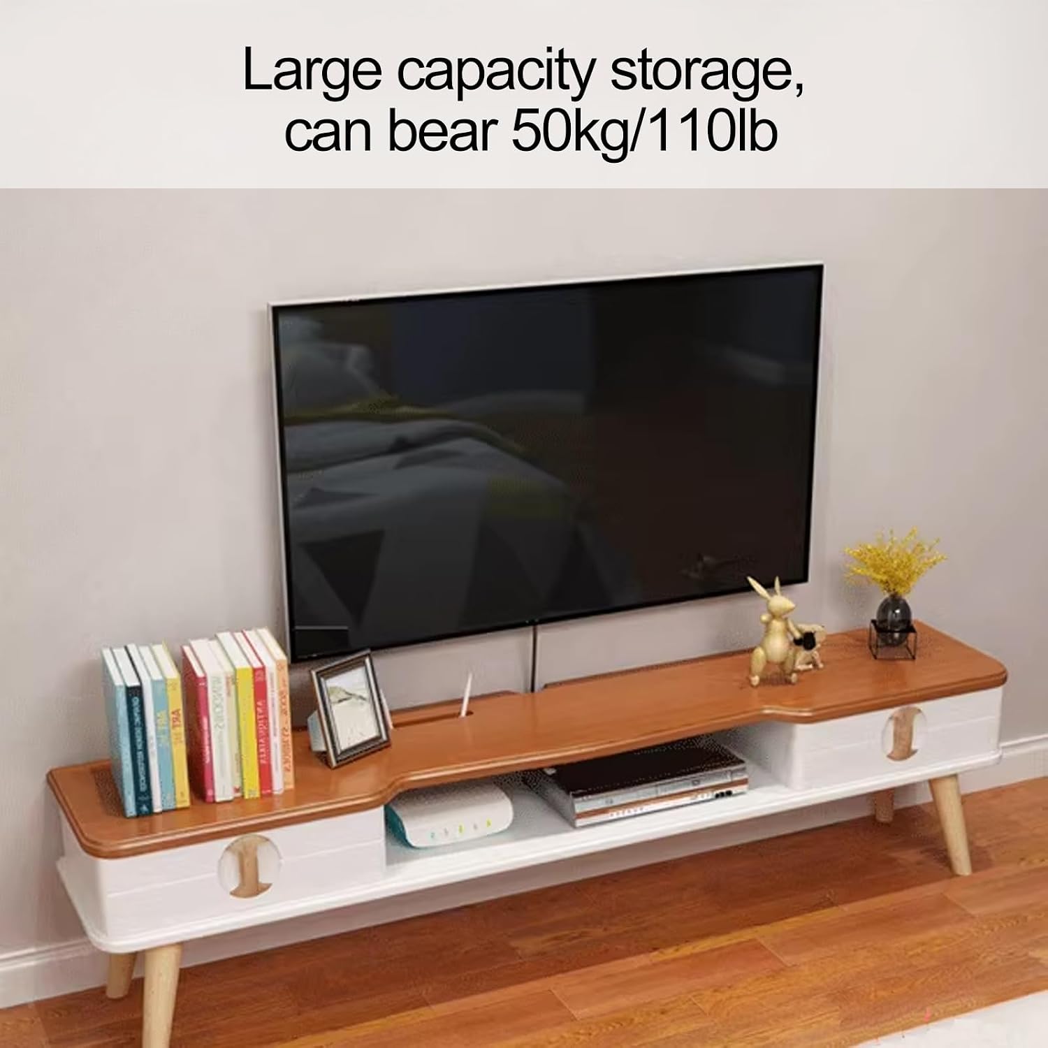 Retro TV Stand for 32-70' TVs, Entertainment Center Audio and Video Equipment Storage with 2 Drawers, for Living Room, Bedroom and Office (Color : White, Size : 110x36x24cm/43x14x10in)