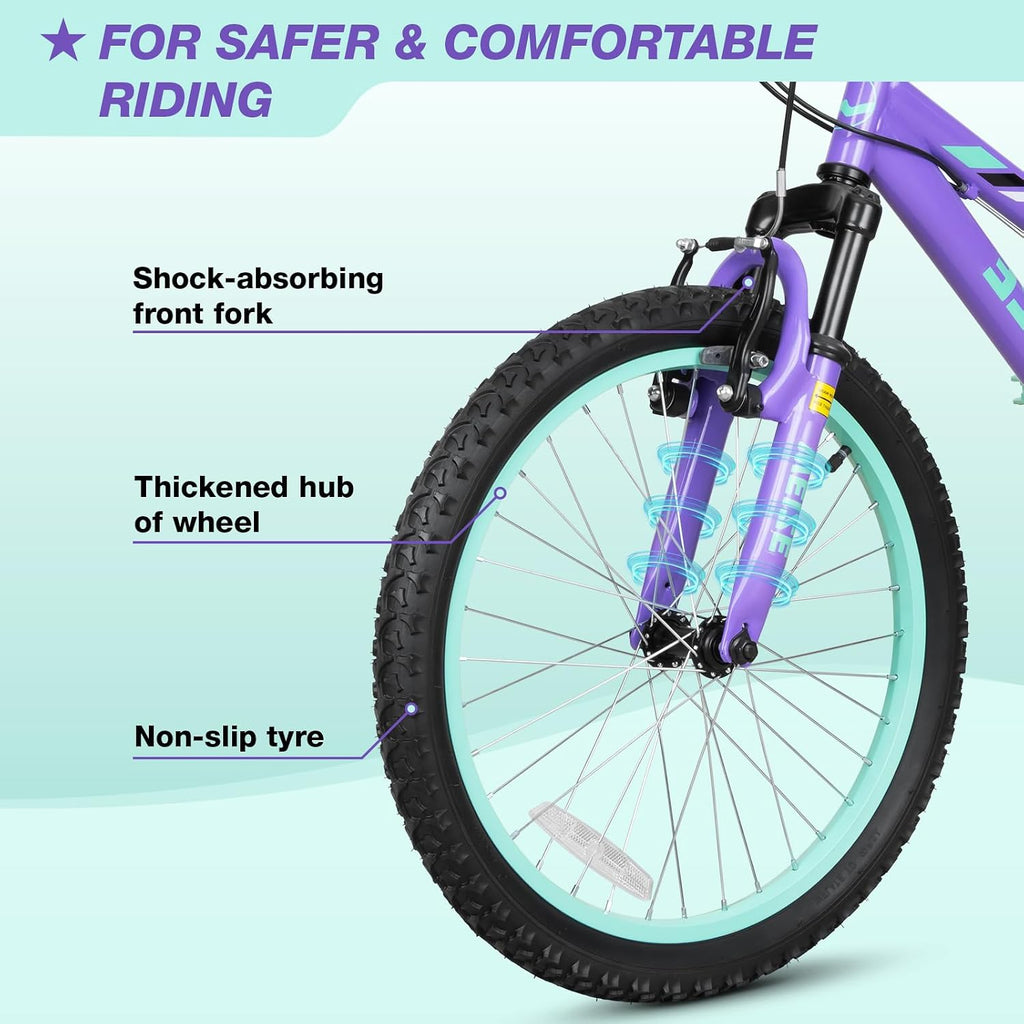 WEIZE 20 24 Inch Kids Mountain Bike,Kids Bike for Girls Age 6-14 Year Old,6 Speed Kid Bicycle with Front Suspension Fork,Adjustable Seat Height,High-Carbon Steel Frame,Ideal for Girl Adventurers