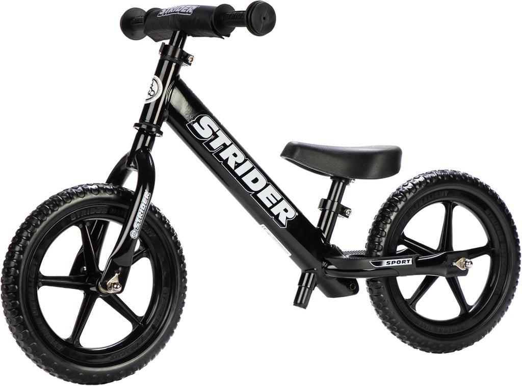 Strider 12' Sport Bike - No Pedal Balance Bicycle for Kids 1 to 4 Years - Includes Safety Pad, Padded Seat, Mini Grips & Flat-Free Tires - Tool-Free Assembly & Adjustments
