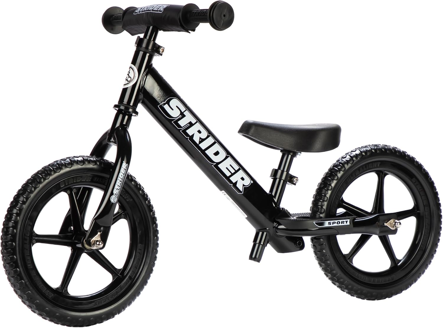 Strider 12' Sport Bike - No Pedal Balance Bicycle for Kids 1 to 4 Years - Includes Safety Pad, Padded Seat, Mini Grips & Flat-Free Tires - Tool-Free Assembly & Adjustments