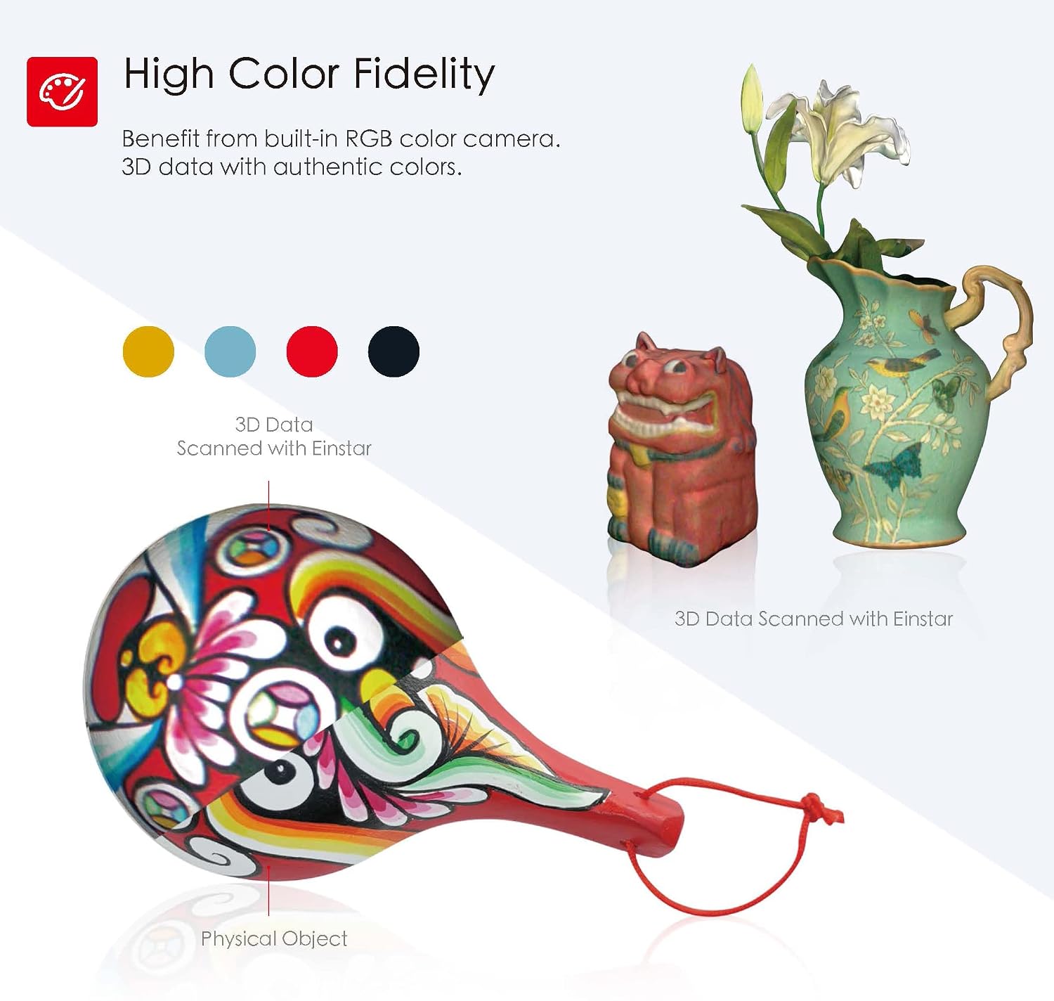EinStar Portable Handheld 3D Scanner- Equipped with 3 Infrared VCSEL Projectors, 2 Stereo Depth Cameras & 1 RGB Camera, Art Scanner, 3D Scanners with Scanning Speed up to 14 FPS, Point Gap Up to 3mm
