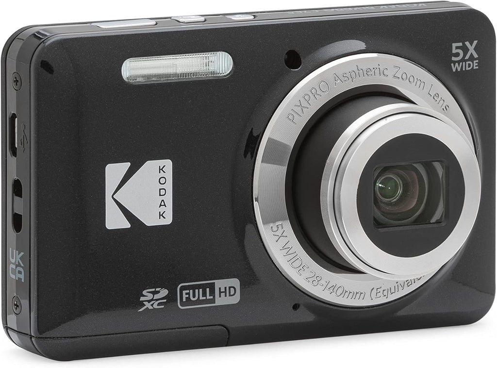 Kodak PIXPRO FZ55-BK 16MP CMOS Sensor Digital Camera 5X Optical Zoom 28mm Wide Angle 1080P Full HD Video 2.7' LCD Vlogging Camera (Black)