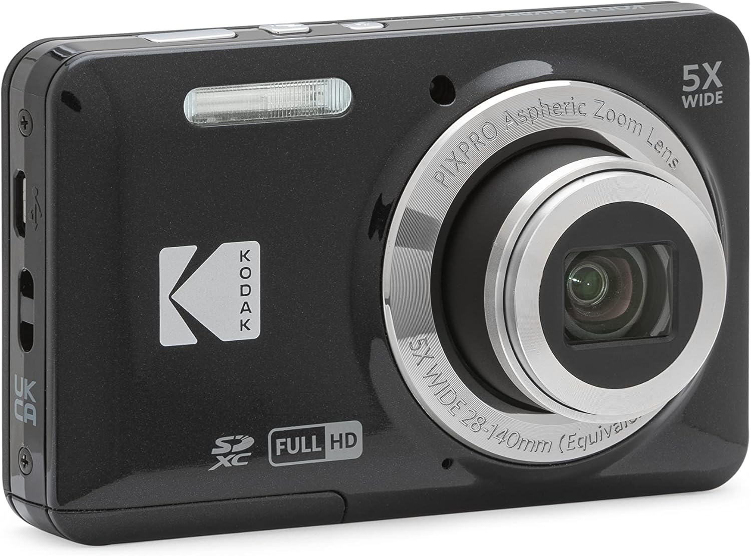 Kodak PIXPRO FZ55-BK 16MP CMOS Sensor Digital Camera 5X Optical Zoom 28mm Wide Angle 1080P Full HD Video 2.7' LCD Vlogging Camera (Black)