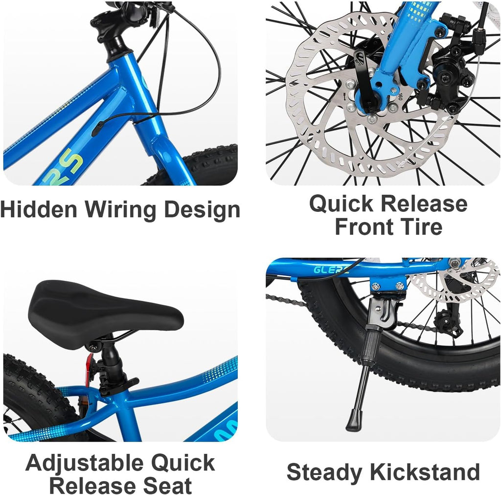 Glerc Mars Kids Mountain Bike, 20 24 Inch Fat Tire Bike for Teen Ages 6-14 Year Old, Bicycle with 2.8-Inch Wide Tires and 6 Speed Drivetrain, Multiple Colors