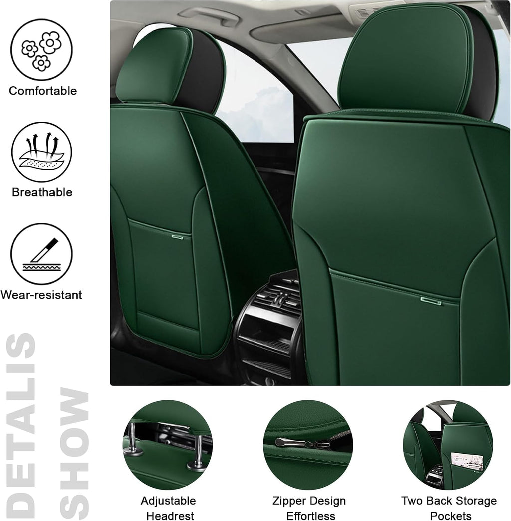 5 Car Seat Covers for Subaru Outback 2000-2026 Breathable Leather,Waterproof Car Seat Protectors with Comfort Headrest Pillows,Automotive Vehicle Cushion with Storage Pockets (Luxury,Green)