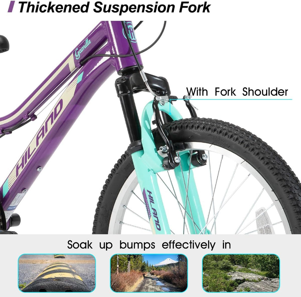 HILAND 20 Inch 26 Inch Mountain Bike for Women Girl, Lock-Out Suspension Fork, Aluminum Frame, Adult Ladies Mens MTB Bicycle