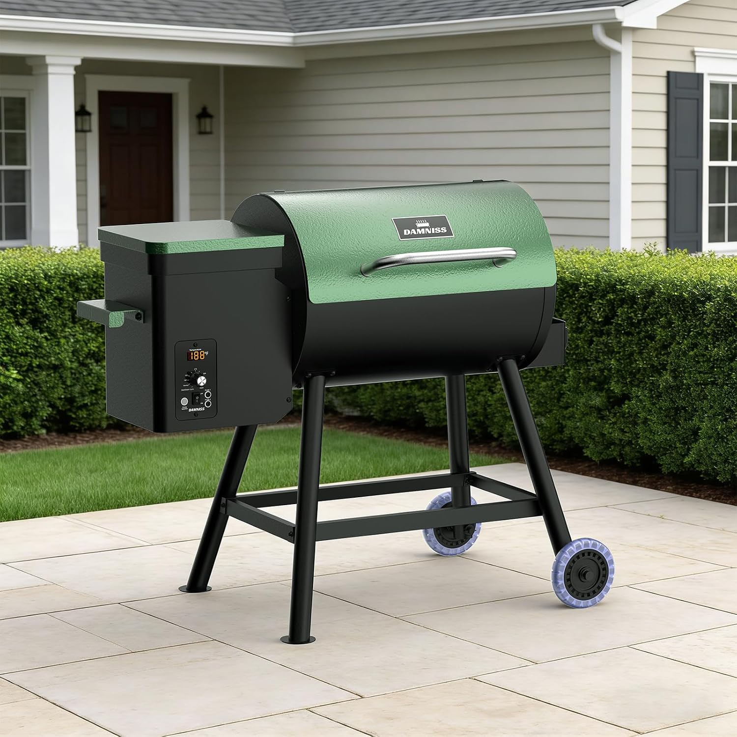 DAMNISS Electric Wood Pellet Smoker Grill 8 In 1 BBQ Grills for Outdoor Grill with Auto Feed & PID Temperature Control (180-450°F) and Rain Cover 456 Sq.In Cook Area for Backyard New House Gifts