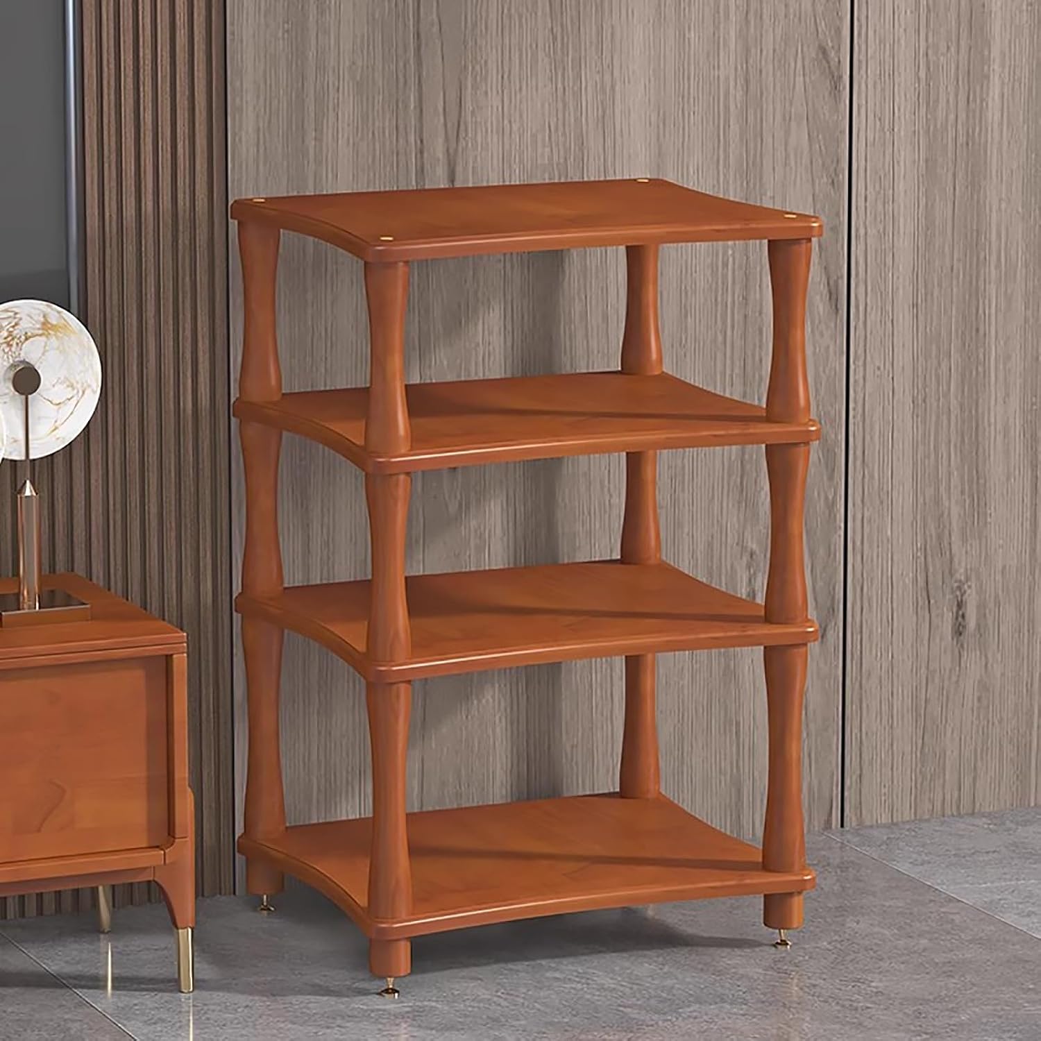 Stackable Media Shelf Storage Tower, Wood Stereo Audio Component Equipment Rack for Office Entertainment Theatre, 4 Tier Amplifier Holder with Shock Feet