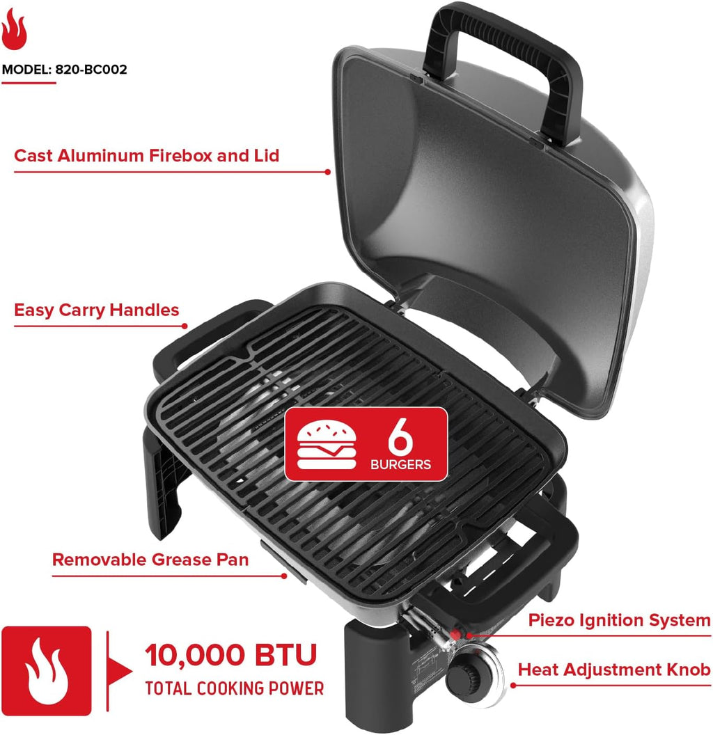 Nexgrill 1-Burner Portable Propane Gas Grill with Lid, Piezo Ignition, 10,000 BTUs, 183 SQ In, Compact Tabletop Grill for Outdoor Cooking, Camping, Tailgating, Gardens, Patios, and More - 820-BC002