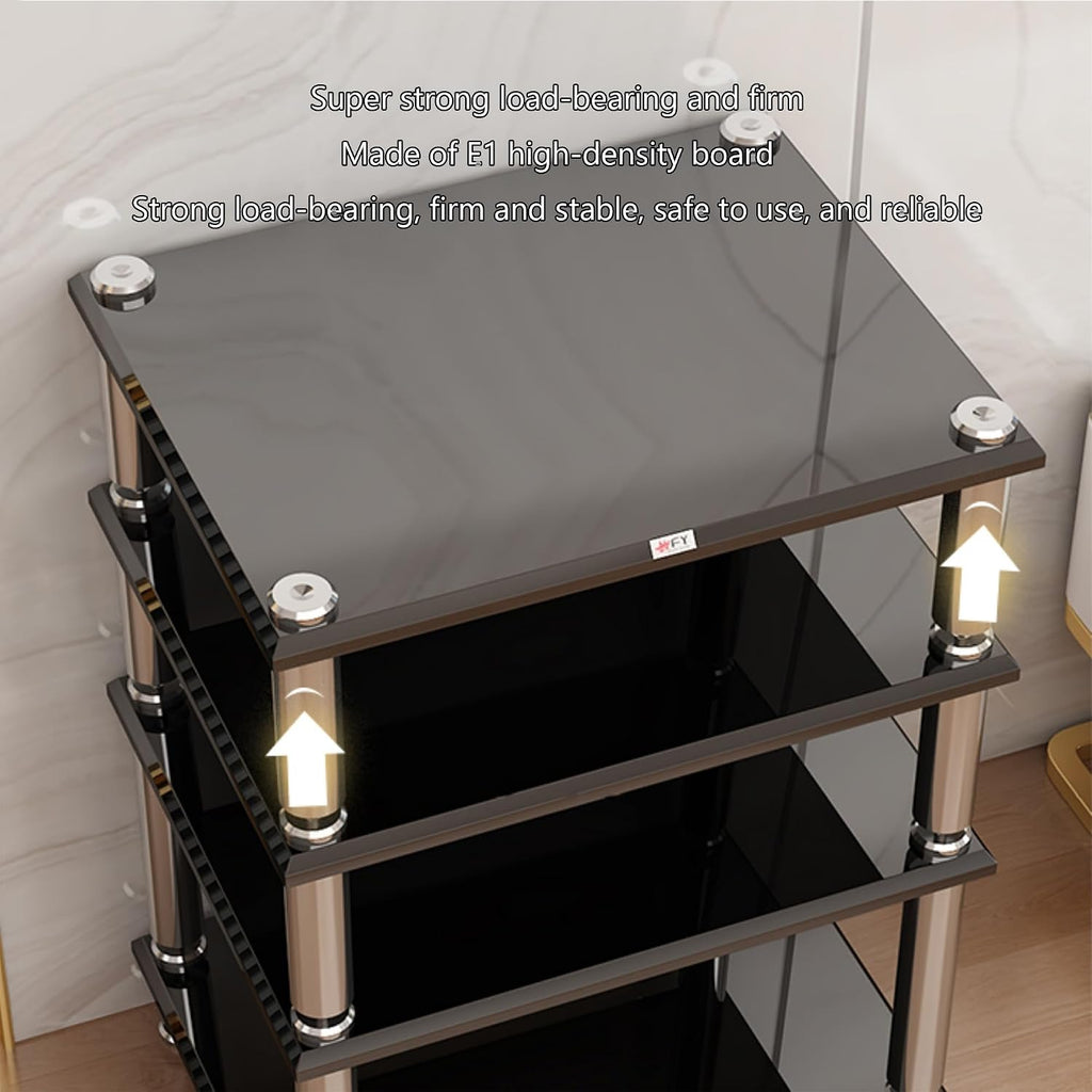 Media Storage Cabinet, Stereo Rack, and 1-4-Tier AV Media Stand, Corner TV Stand for Entertainment Center and Audio Equipment, small media console, small tv stands for living room(Black,63x48x12.5cm)