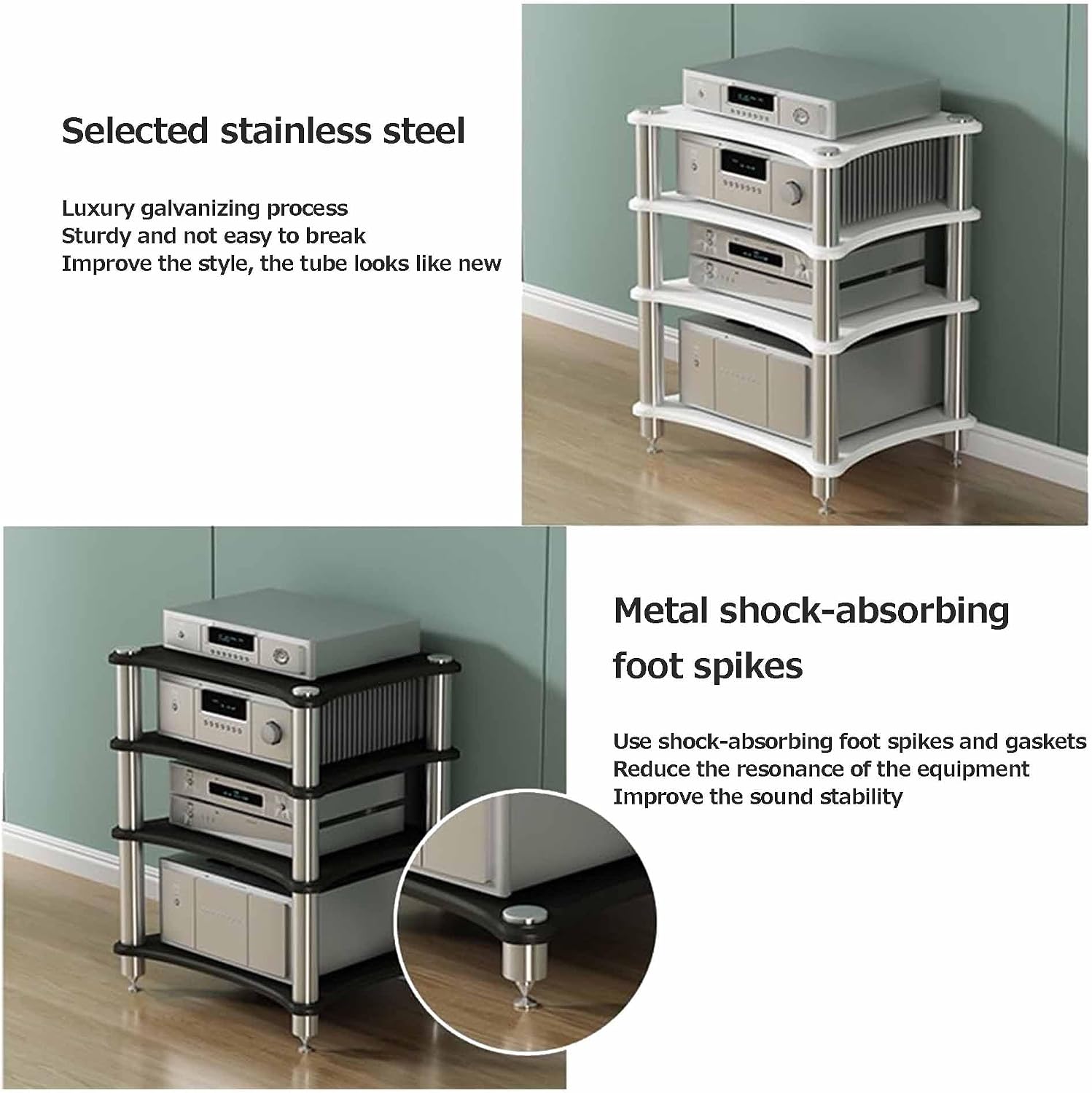Pomelo Wood AV Media Stand, Audio Component Rack & Amplifier Shelf, Wooden Stereo Cabinet, Entertainment Tower, Small Audio-Video Shelving (60x48x62cm)