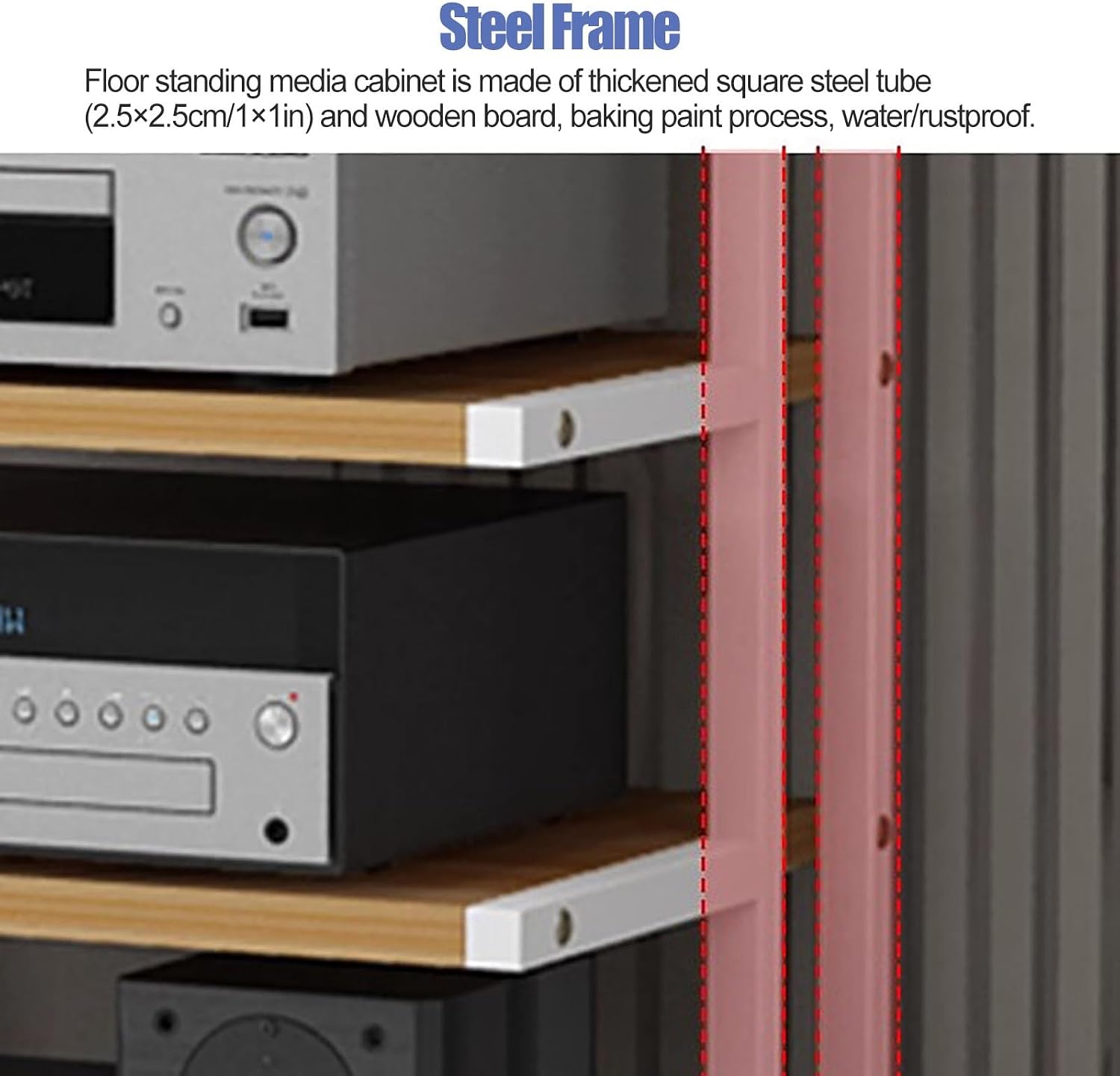 Audio Rack Av Tower Media Stand 5-Tier Electronics Equipment Shelf, Heavy Duty 106cm Tall Mobile Stereo Racks Cart on Wheels, Floor-Standing Commercial Home Media Stand, White
