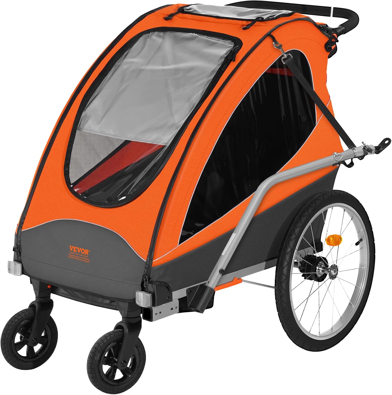 VEVOR Bike Trailer for Toddlers Kids, Single & Double Seat Options, 2-in-1 Canopy Carrier with Strong Frame Converts to Stroller, Tow Behind Foldable Child Bicycle Trailer with Universal Coupler