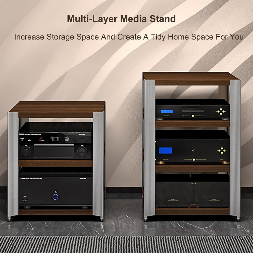 Modern Stereo Cabinet AV Media Stand, Record Player Stand & Audio Video Media Storage for Living Room, Meeting & Recording Room (62x49x59cm/24.4x19.3x23.2in)