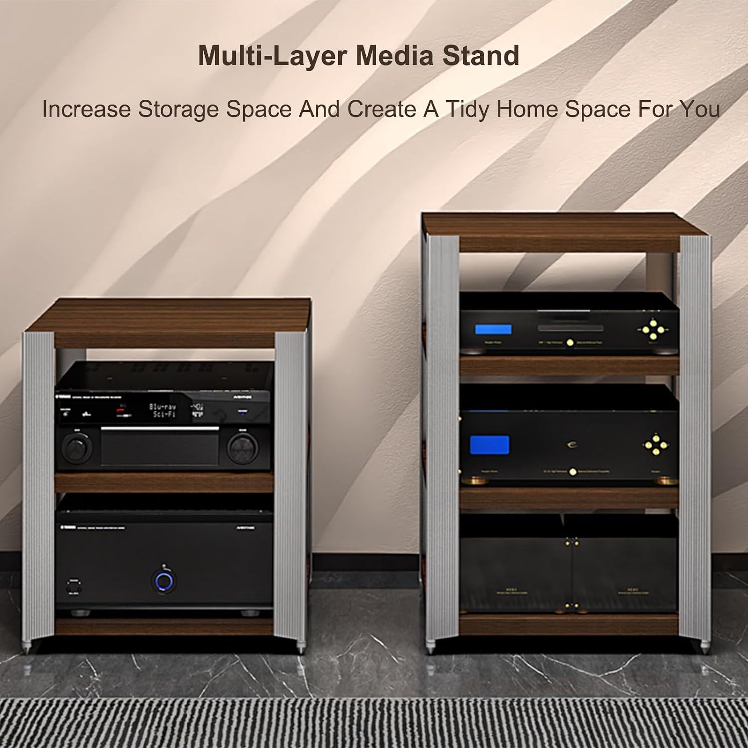 Modern Stereo Cabinet AV Media Stand, Record Player Stand & Audio Video Media Storage for Living Room, Meeting & Recording Room (62x49x59cm/24.4x19.3x23.2in)