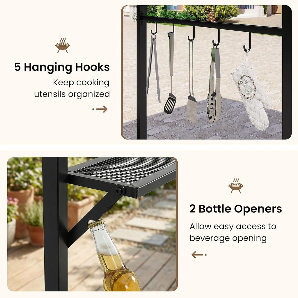 Tangkula 7ft Grill Gazebo, Patio Barbecue Canopy with Serving Shelf and Storage Hooks, Curved Grill Shelter w/Heavy-Duty Steel Frame Sunshade Awning for Outdoor Garden (Gray)