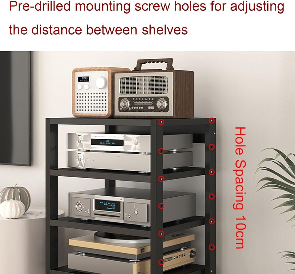 5-Tier Audio/Video Stand with Wheels - Multifunctional Media Cabinet for Home & Office, Holds Amplifiers, DVD/CD Players, Stereo Equipment, Open Storage Shelf (50x40x110cm)