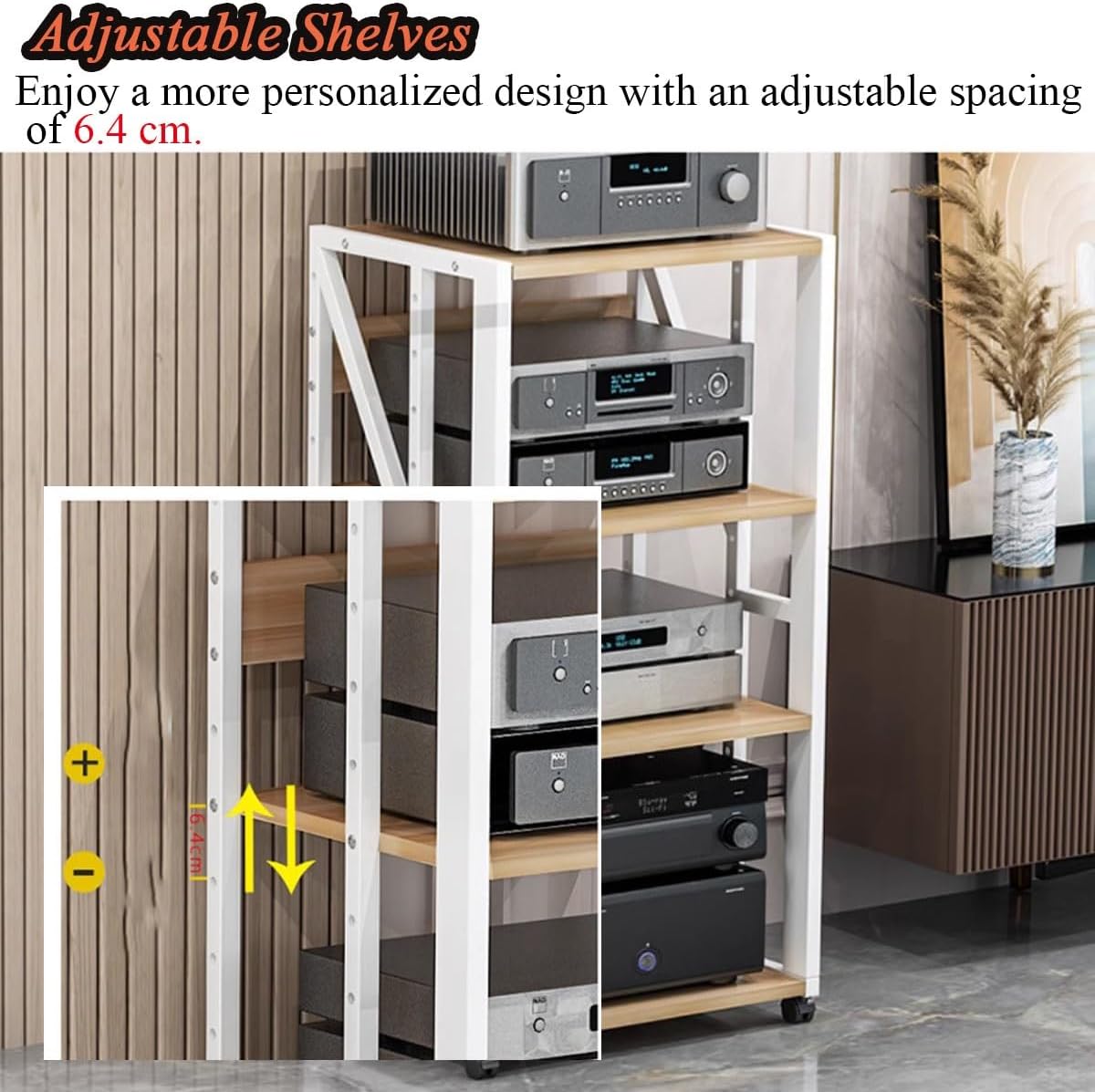HiFi Audio Rack 5 Tier Corner Media Storage Tower Rack, Movable Audio Video Shelving Record Player CD DVD Cabinet Furniture Unit Game Equipment Console Entertainment Center Shel(Black-5 Tier)