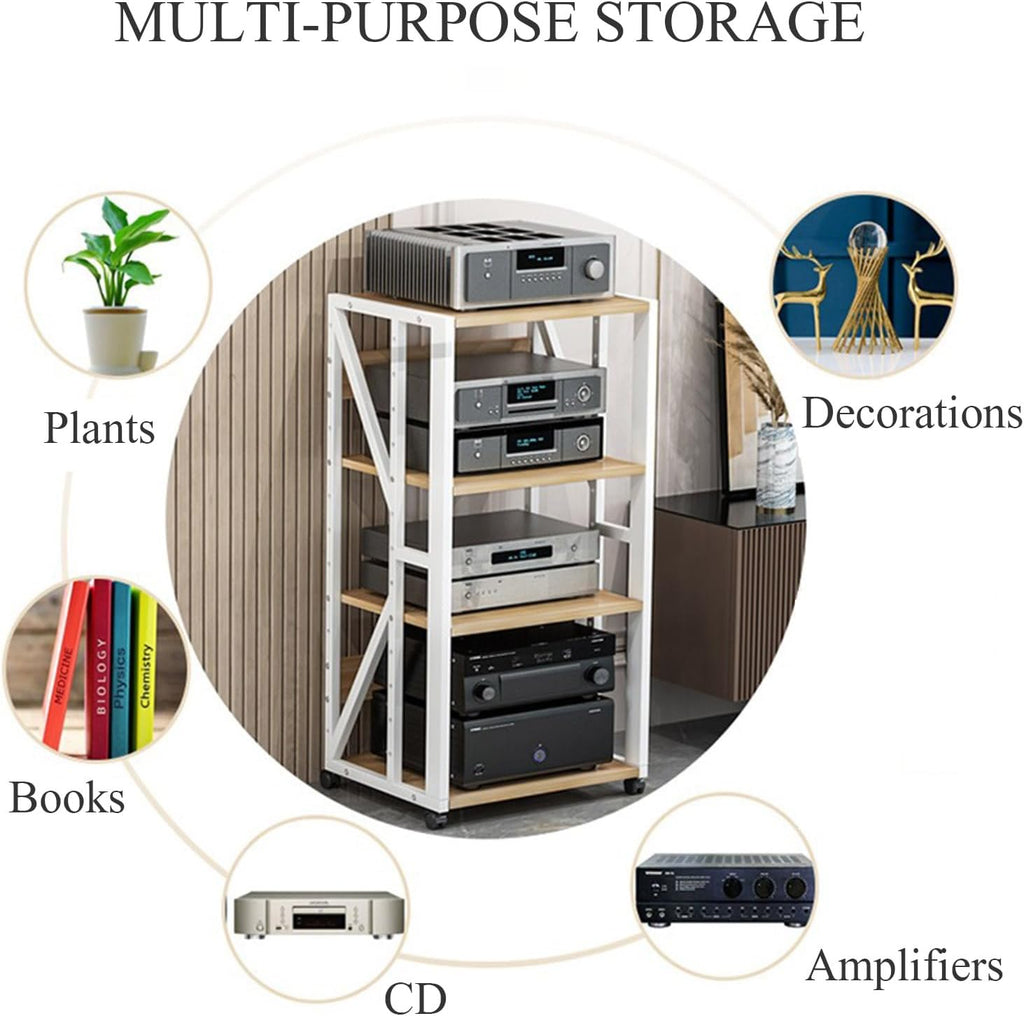 Modern AV Media Stand, Heavy Duty Hifi Audio Component Stand Corner Tv Entertainment Stereo Cabinet Amplifier Rack Shelf Rolling Projector Cart, Office Home Theater Video Rack DVD Record Player Stan