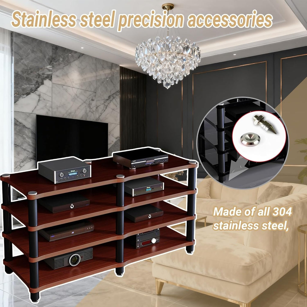 Portable Media Storage Rack Modern Cabinet with Cable Management Audio Rack for Entertainment Stereo Components HiFi Audio Equipment(D,Four Layers)