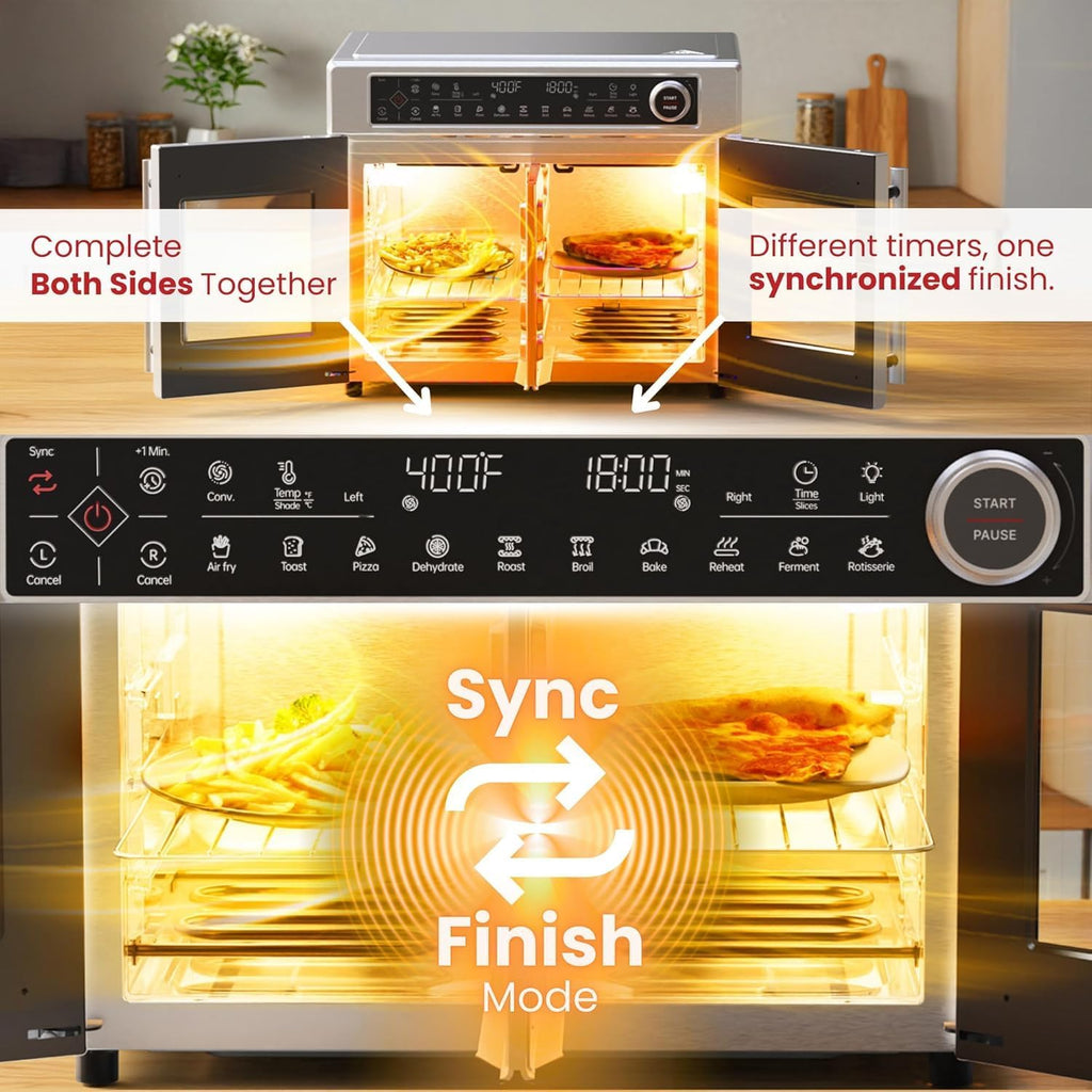 Magic Mill Ultra-Premium Air Fryer Toaster Oven Combo With Independent Dual-Zone Technology, Extra Large 32QT French Door Stainless Steel Convection Oven, Next-Gen Patent Technology, 13 accessories