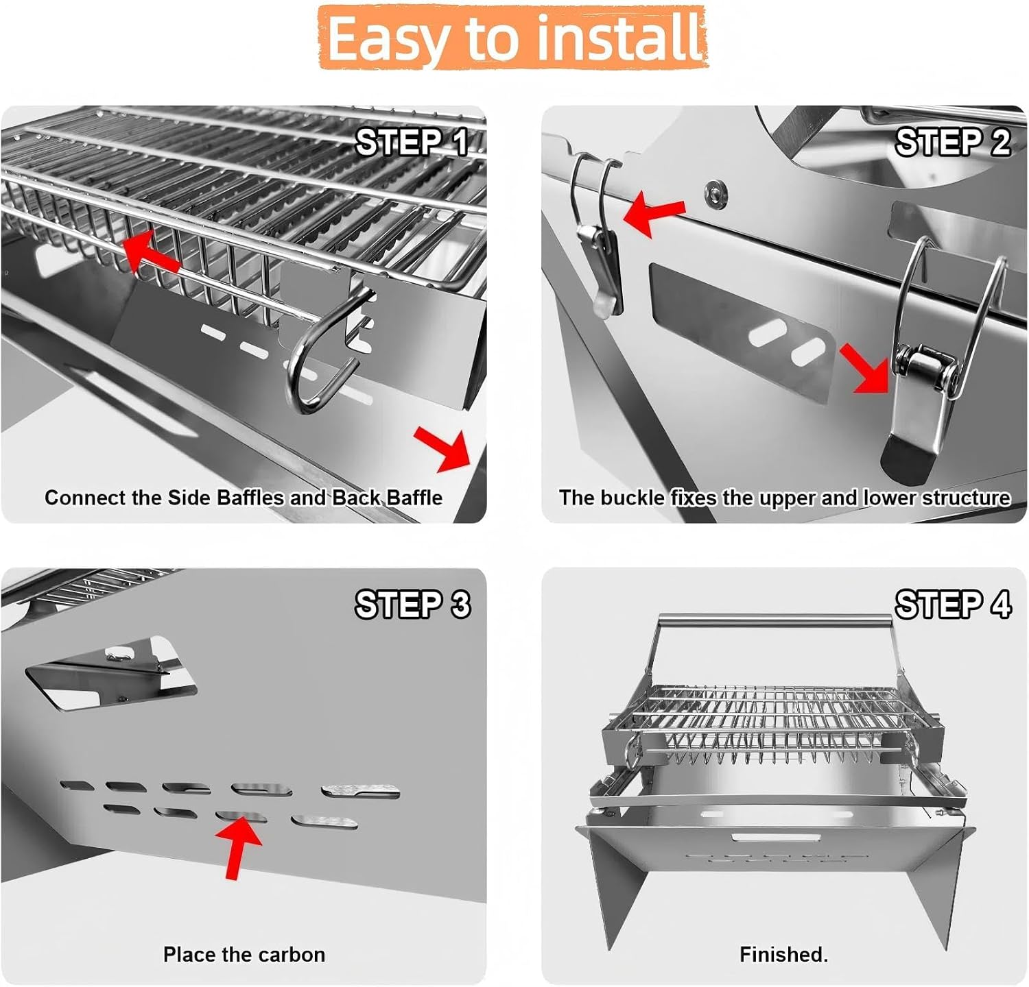 Portable 360°Rotating Charcoal Grill with Flipping Basket - 304 Stainless Steel Barbecue Grill for Camping, Tailgating, and Outdoor Adventures, Easy to Disassemble, Includes BBQ Bag New Upgrade