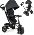 BABY JOY Tricycle, 6 in 1 Trike for Toddler w/Reversible Seat, Adjustable Canopy & Parent Handle, 5-Point Safety Belt, PU Wheels and Storage Basket, Push Tricycle for 9-60 Months (Black)